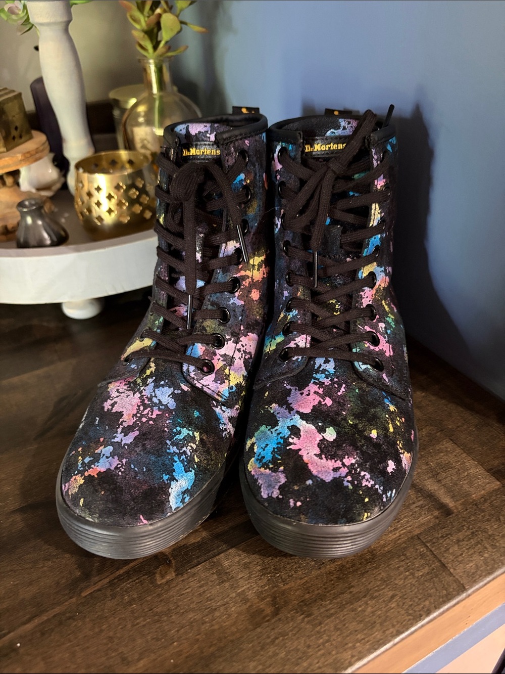 Dr. Martens Black Paint-Splatter Lace-Up Boots